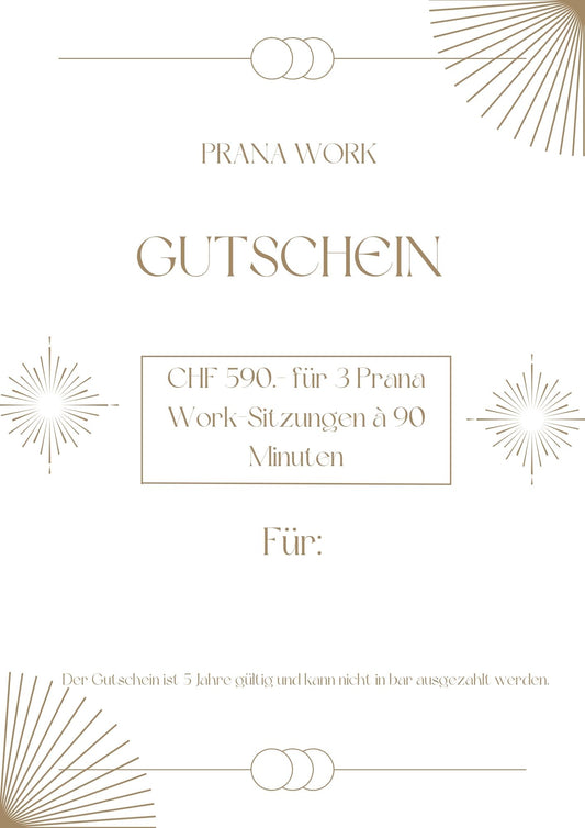 590 CHF Gutschein 3 Prana Work-Sitzungen à 90 Minuten