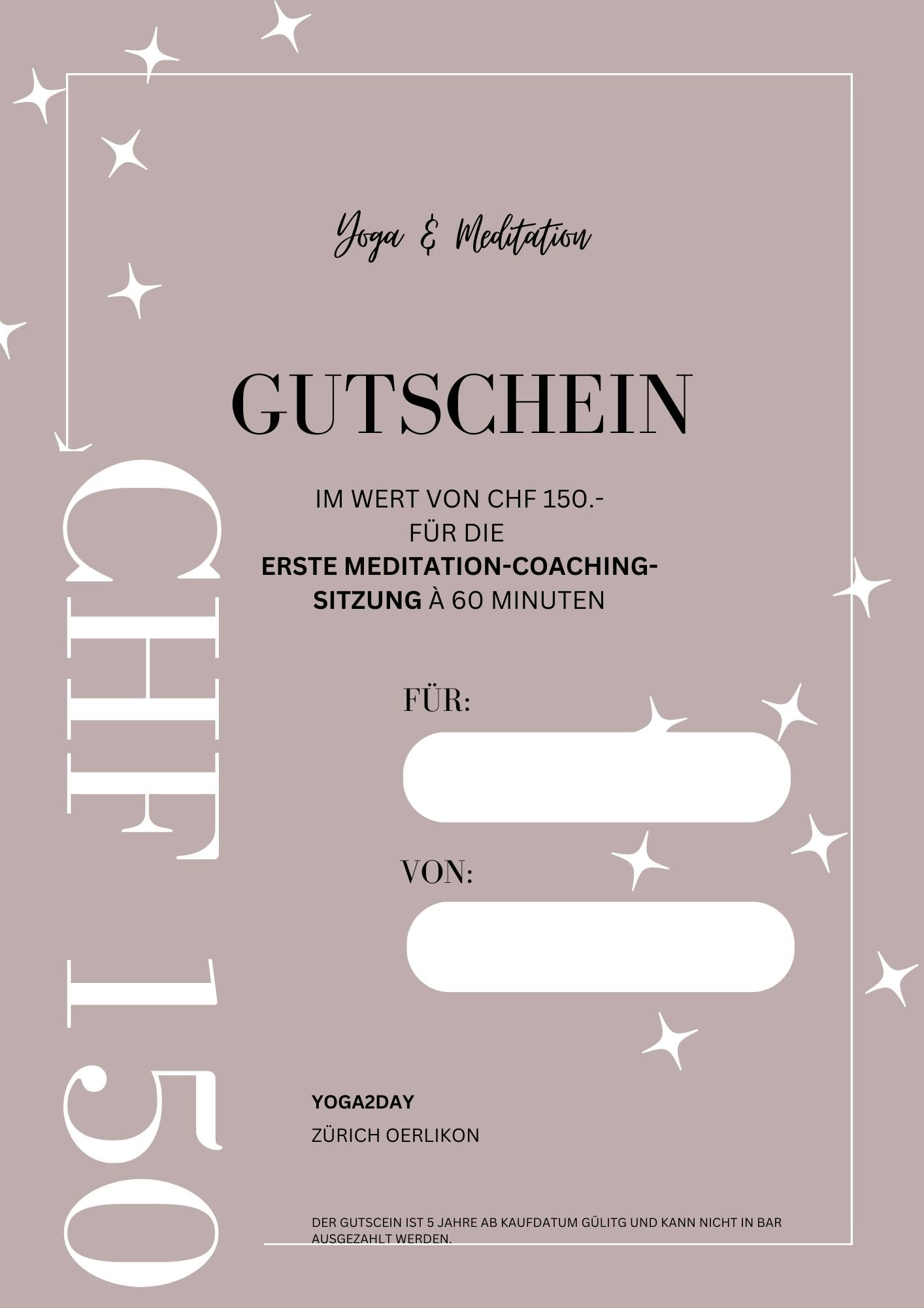 150 CHF Gutschein für die erste Meditation-Coaching Sitzung à 60 Minuten