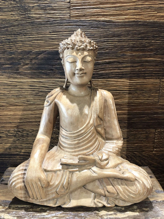 Buddhafiguren: Buddha aus Suar Holz (mittlere Grösse) - Bhumisparsha Mudra Kali-Shop