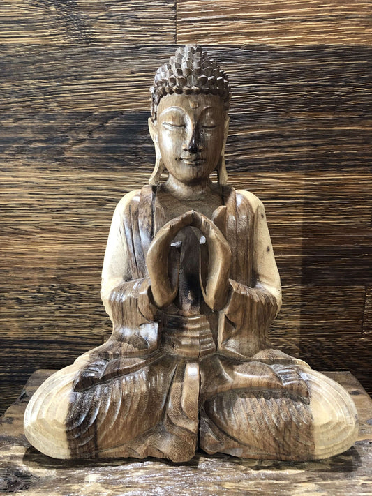 Buddhafiguren: Buddha aus Suar Holz (mittlere Grösse) - Anjali Mudra Kali-Shop